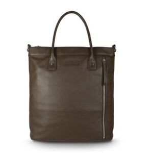 BODHI brown leather modern zip tote messenger bag‎ By Joseph Janus
